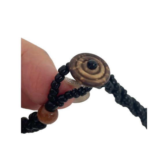 Abalone Medallion Shell Necklace Mother of Pearl Black Beads 18” Round Flower - Picture 7 of 16